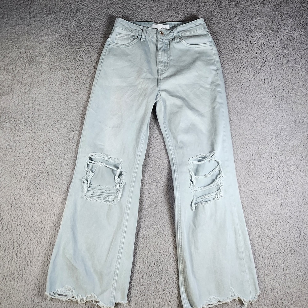 Vervet Jeans Womens 24 Mid Rise Wide Leg Distressed Ripped Raw Hem